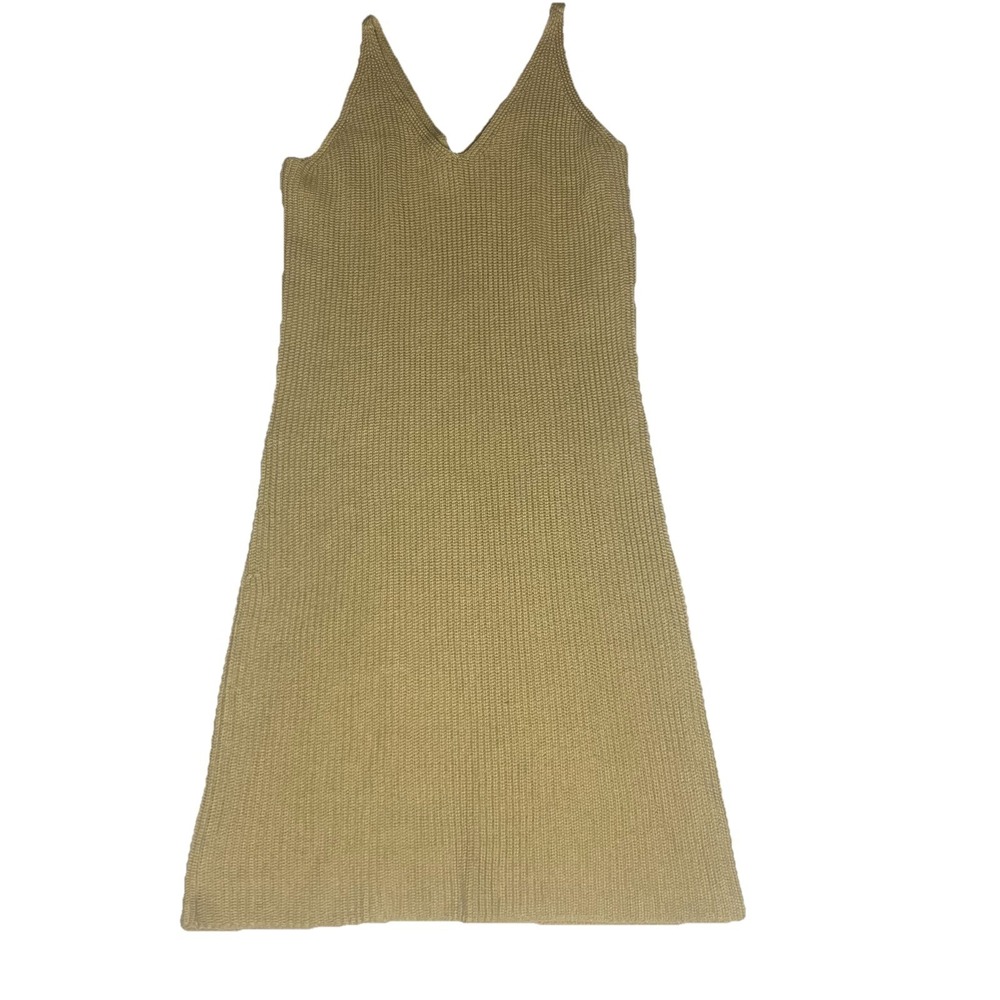 Vintage Liz Claiborne Lizwear Tan Ribbed Knit Midi Dress Minimalism 90s Cotton S - Picture 3 of 12